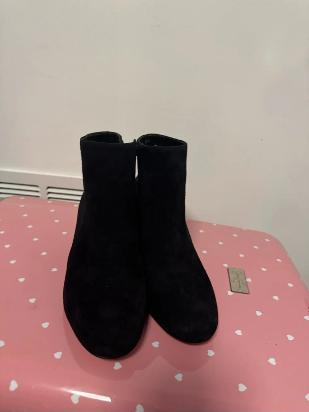 INC International Concepts Black Suede Block Heel Ankle Booties